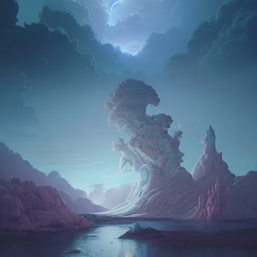 Prompt: A Landscape by Beeple and Peter Mohrbacher