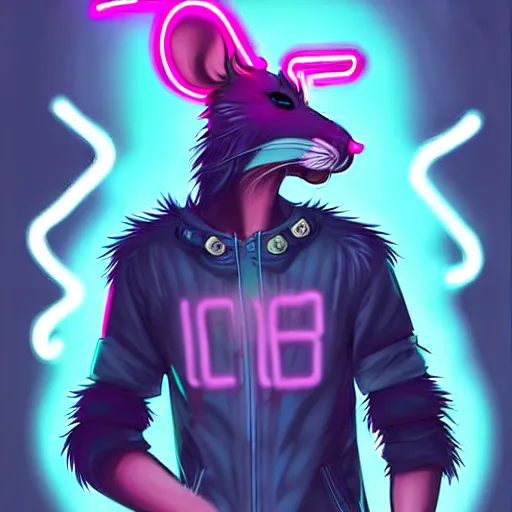 Image similar to beautiful furry digital art portrait commission of an androgynous furry anthro rat fursona wearing punk clothes in the streets of a cyberpunk city. neon signs. character design by charlie bowater, ross tran, artgerm, and makoto shinkai