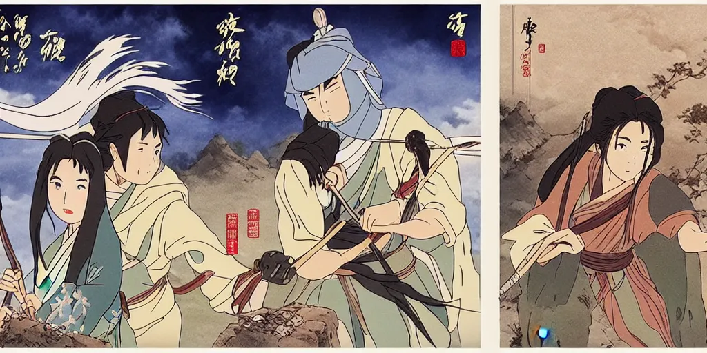 Image similar to wuxia in the style of studio ghibli