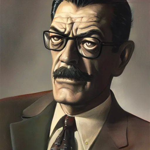 Image similar to ultra realistic portrait painting of john jonah jameson jr, art by frank frazetta, 4 k, ultra realistic, highly detailed, epic lighting