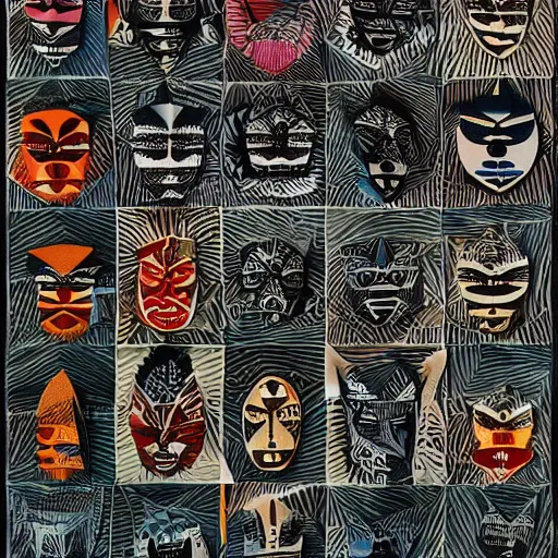 Image similar to Detailed paper cut collage of abstract tribal masks