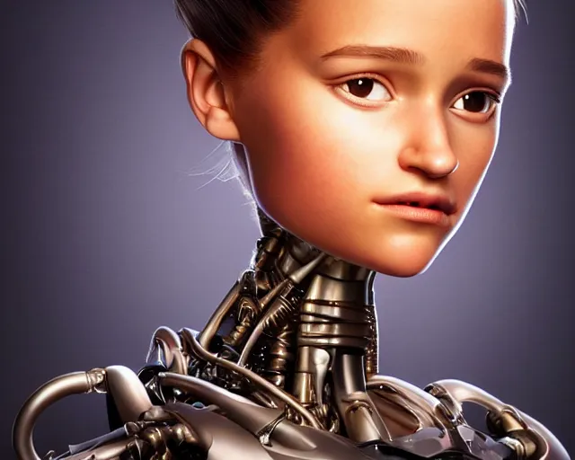 Image similar to weta disney pixar movie still head and torso portrait photo of young alicia vikander lying on her back on a mechanical table with a white ponytail as thoughtful intricate detailed mechanical plastic cyborg girl by pixar, by weta, wlop, ilya kuvshinov, rossdraws, artgerm, latex, iridescent, bright morning, anime, liosh, mucha