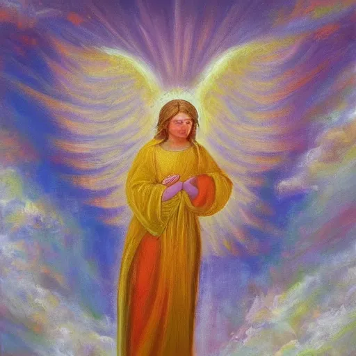 Prompt: angel ascending to heaven, oil painting, beautiful