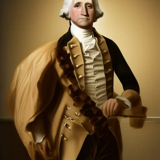 Image similar to still of George Washington posing st Mr. Olympia, full body shot, hyperrealistic, high quality, extremely detailed, face details, powerful, sharp focus, real person