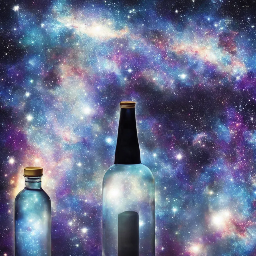 Image similar to Galaxy inside A bottle, water is made of stardust, 🌌,