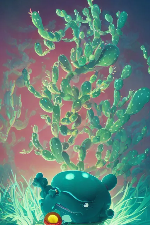 Image similar to roots cactus sushi cristal smurf ghost creature animal sushi cristal very big eye roots cactus elemental flush of force nature micro world fluo fishscale, behance hd by jesper ejsing, by rhads, makoto shinkai and lois van baarle, ilya kuvshinov, rossdraws radiating a glowing aura global illumination ray tracing hdr