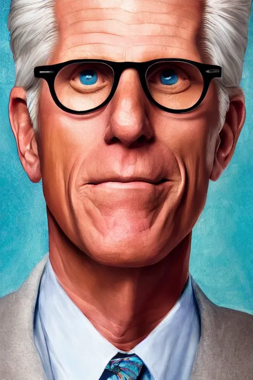 Image similar to a painting of ted danson in the good place, art by robin eley