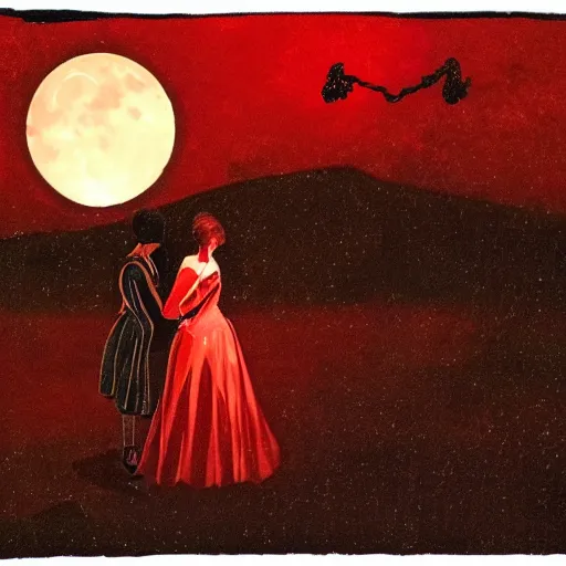 Prompt: betrayal of lovers under a red moon