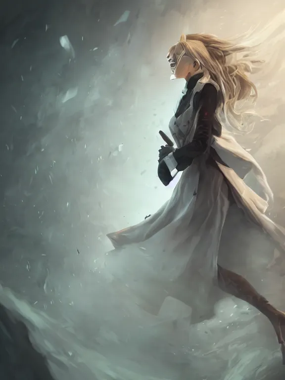 Image similar to illustration of annie leonhart inside arcane universe wearing an elegant tailcoat, au naturel, hyper detailed, digital art, trending in artstation, arcane league of legends, cinematic lighting, studio quality, smooth render, unreal engine 5 rendered, octane rendered, concept art, smooth, sharp focus, illustration, art by lise deharme and james c. christensen