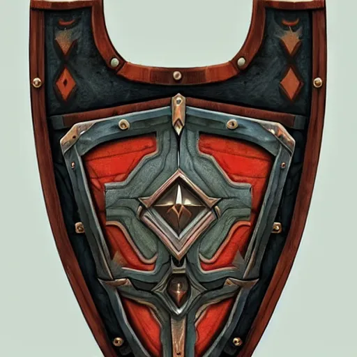 Image similar to concept art of tribal wooden shield weapon, symmetry, shield design, fantasy shield, fantasy, behance, pinterest, deviantart, artstation, weapons concept art, design, rpg, weapon, detailed, digital art, incredible, digital painting