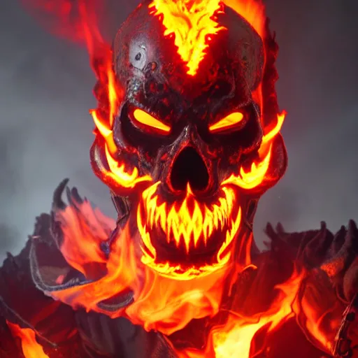 Image similar to ragnaros the firelord wielding burning skull as a mask 8 k