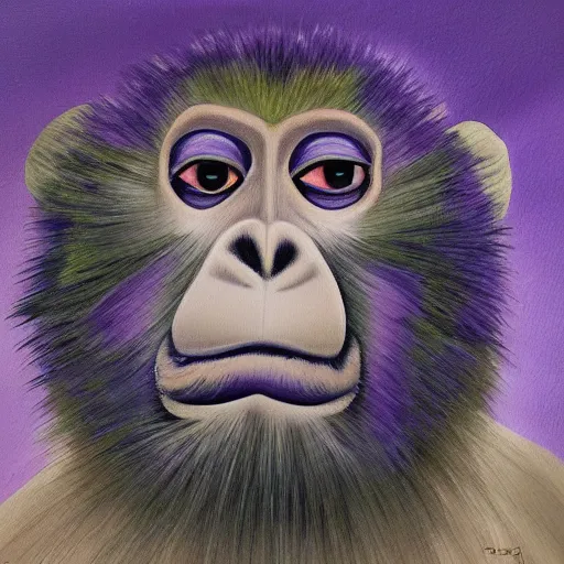 Image similar to beautiful detaile painting of a purple monkey dishwasher