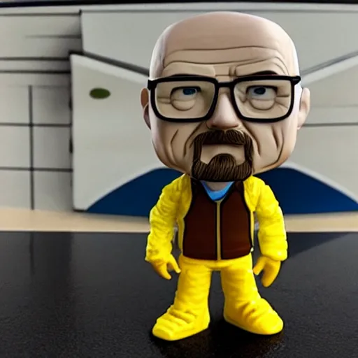 Image similar to Walter white funko pop about to be crushed by hydraulic press