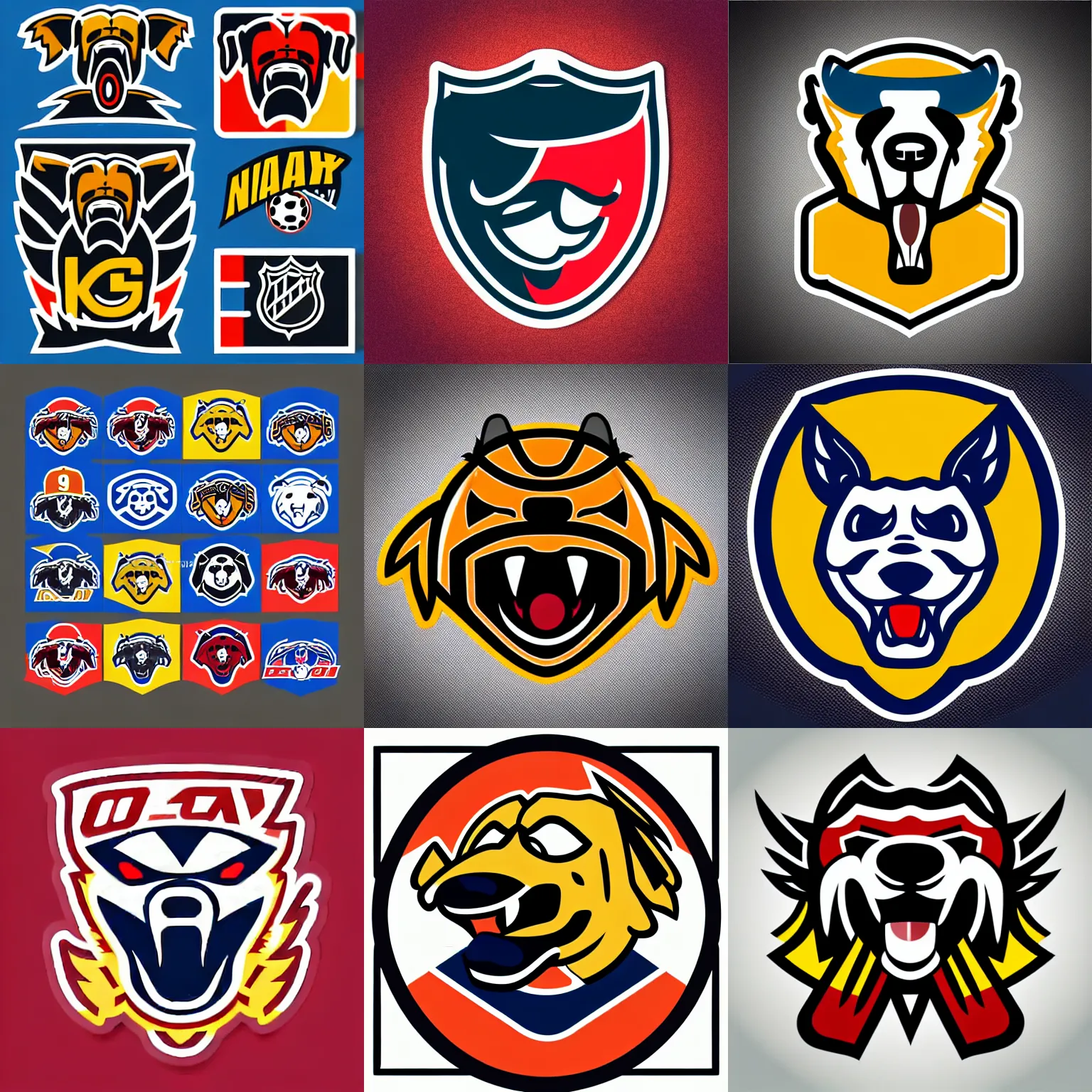 Prompt: “hockey team logo, nhl, angry dog mascot, sticker, highly detailed, colorful, illustration, smooth and clean vector curves, no jagged lines, vector art, logo has”