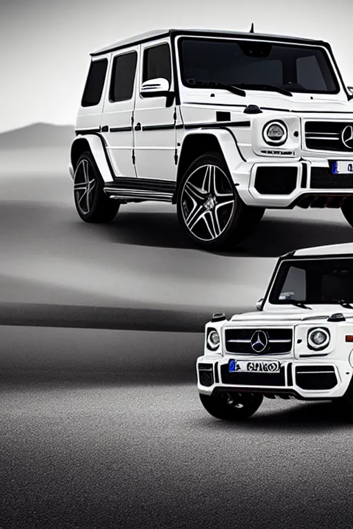 Image similar to Photo of a white 2019 Mercedes-Benz G63, daylight, front view, studio lighting, high resolution.