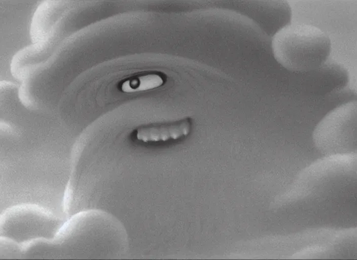 Prompt: soft pleasing - palette friendly colossal gentle monster friendly giant wind spirit yeti, eyes, character portrait, close - up, pleasing palette, undulating nebulous clouds, adorable, friendly, dyllic cumulonimbus still from fantasia pastel from fantasia ( 1 9 4 1 )
