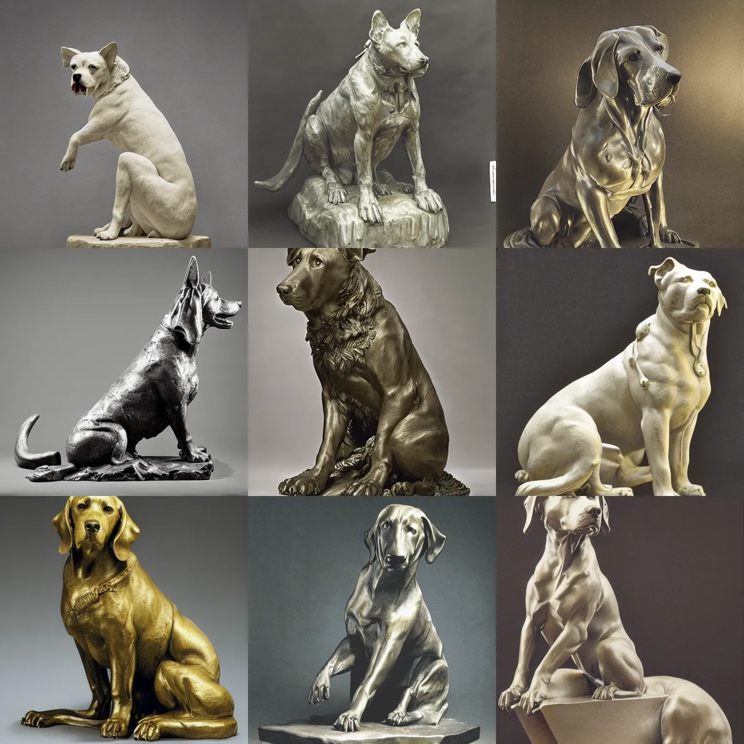 Prompt: a studio photo of a dog statue designed by yoshitaka amano, gaston bussiere