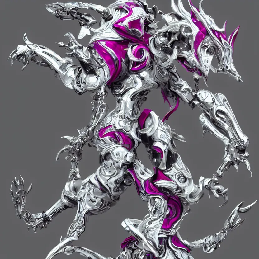 Prompt: highly detailed exquisite fanart, of a beautiful female warframe, but as an anthropomorphic elegant robot dragon, shiny white silver plated armor engraved, robot dragon head, Fuchsia skin beneath the armor, sharp claws, long tail, robot dragon hands and feet, two arms and legs, elegant pose, close-up shot, full body shot, epic cinematic shot, professional digital art, high end digital art, singular, realistic, DeviantArt, artstation, Furaffinity, 8k HD render, epic lighting, depth of field