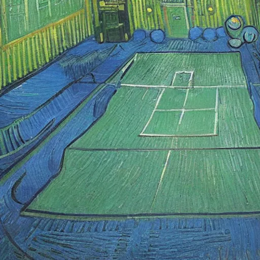 Image similar to tennis court in space, van gogh's art