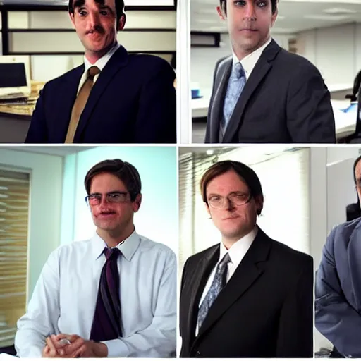 Image similar to characters of the office as investment bankers, ultra detailed, soft lighting