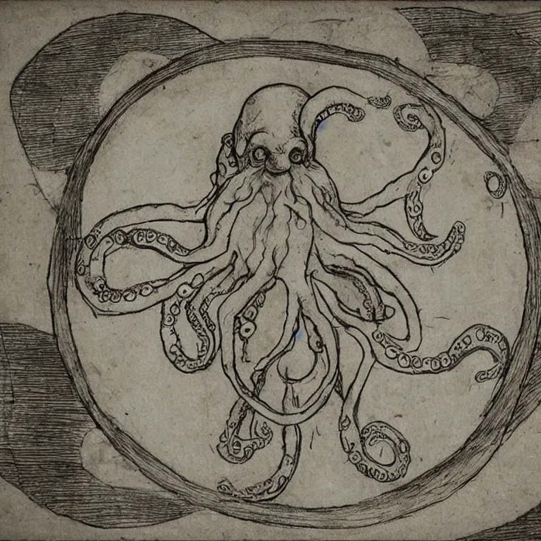 Image similar to Vitruvian Octopus, drawing by Leonardo da Vinci