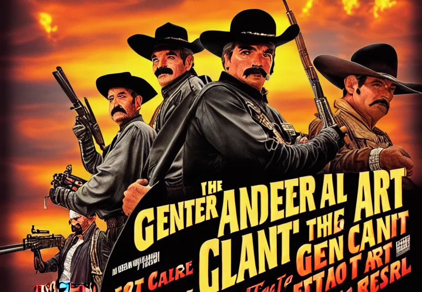 Prompt: poster for the film, the general and the bandit go to steal at the casino, art for the film in color, art in 4 k