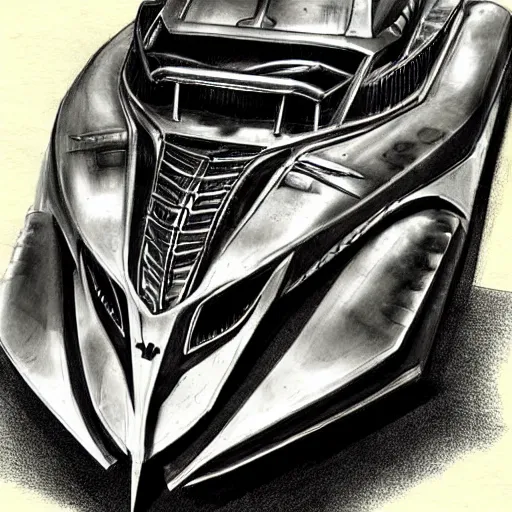 Image similar to steampunk batmobile concept sketch