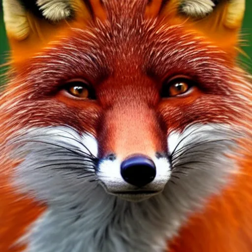 Image similar to woman - fox hybrid, fox ears and fox facial features, furry face, close - up, headshot, detailed, symmetric