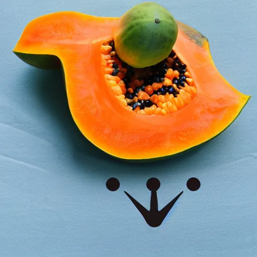 Image similar to a papaya fruit with muscles, dressed as a sailor