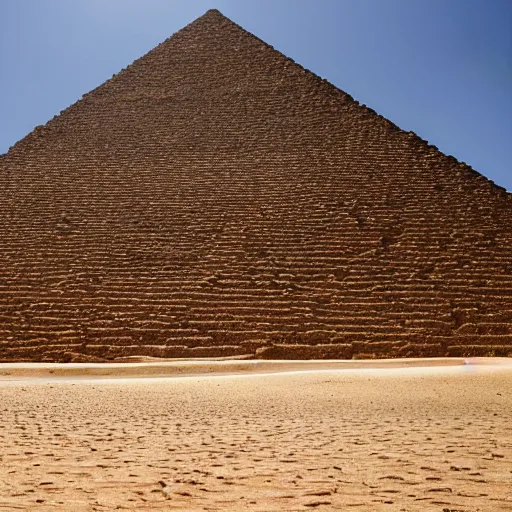 Prompt: front entrance of a pyramid in the desert partially covered by sand, highly detailed