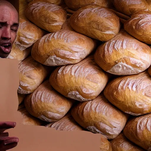 Image similar to man crying in a room full of bread, 4 k