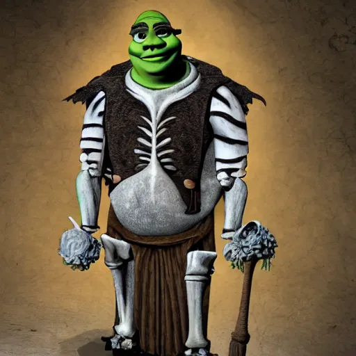 Prompt: skeleton as shrek, ultrarealistic