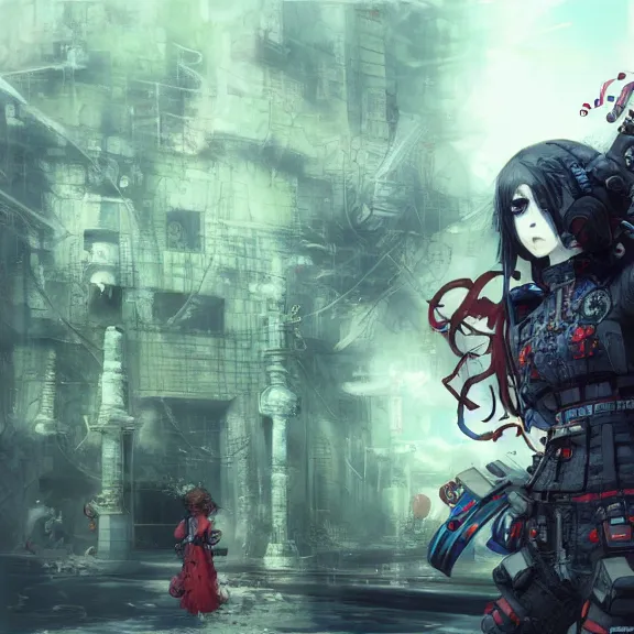 Image similar to cybergoth, tankoban, 4 k, tone mapping, akihiko yoshida, james jean andrei riabovitchev marc simonetti, yoshitaka amano, long hair, curly, h. hydrochaeri