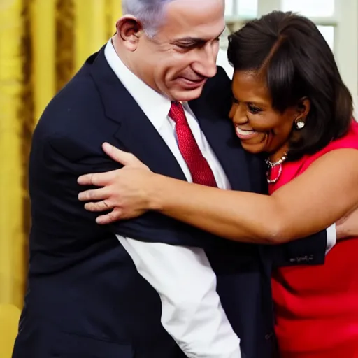 Prompt: benjamin netanyahu hugging obama