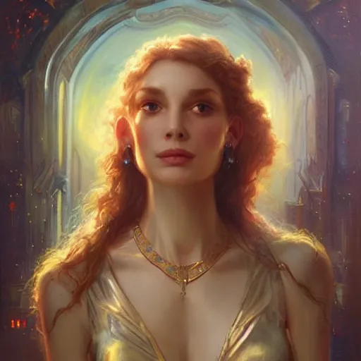 Image similar to portrait of a nervian woman ( 3 5 ) from the the netherlands, an oil painting by ross tran and thomas kincade