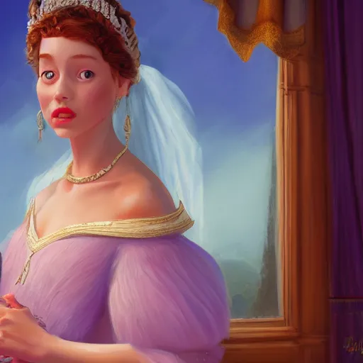 Prompt: a portrait of a jewish princess in a disney movie, oil painting, pale colors, high detail, 8 k, wide angle, trending on artstation,