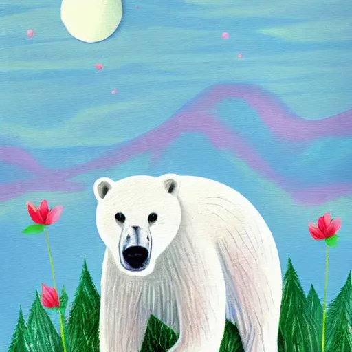 Image similar to A polar bear painting easter eggs