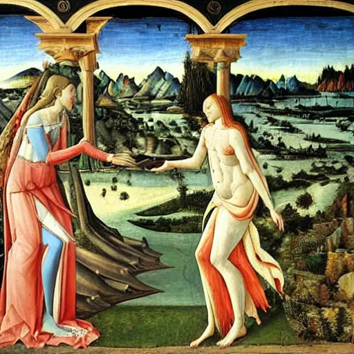 Prompt: first contact by sandro botticelli