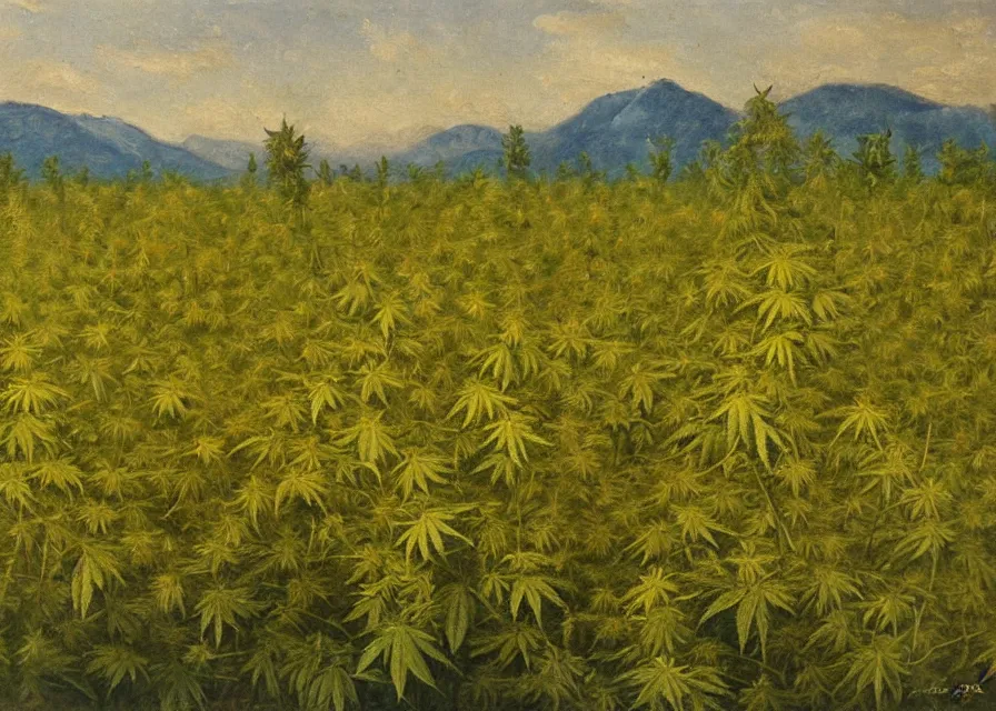 Prompt: cannabis fields in italian landscape, oil painting