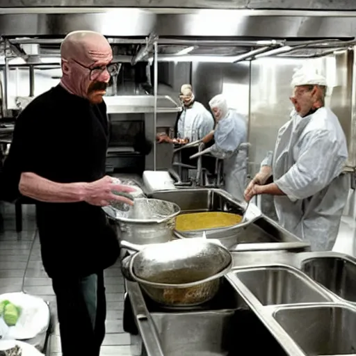 Image similar to walter white in a soup kitchen