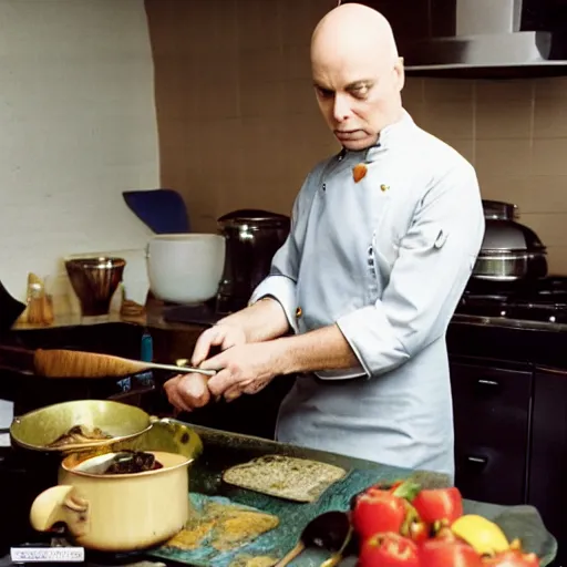 Image similar to brian eno cooking in the studio, high quality press photo,