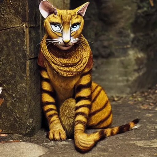 Image similar to photograph of an extremely beautiful Khajiit, high quality fashion photograph by Jeff Bark