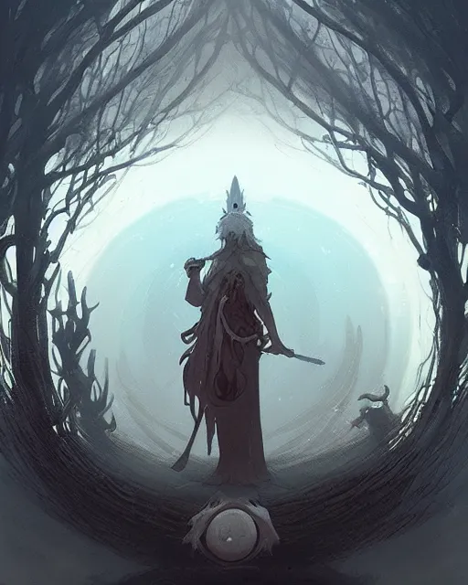 Image similar to a druid standing in a circle at the beginning of the world by peter mohrbacher