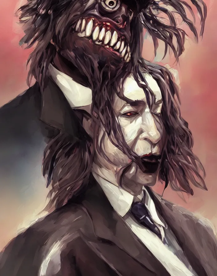 Image similar to anime portrait of beetlejuice by Stanley Artgerm Lau, WLOP, Rossdraws, James Jean, Andrei Riabovitchev, Marc Simonetti, and Sakimichan, trending on artstation