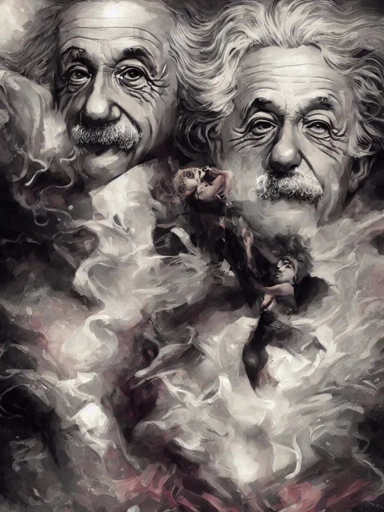 Prompt: Albert Einstein meets Marilyn Monroe, hyperdetailed artstation cgsociety by greg rutkowski and by Gustave Dore