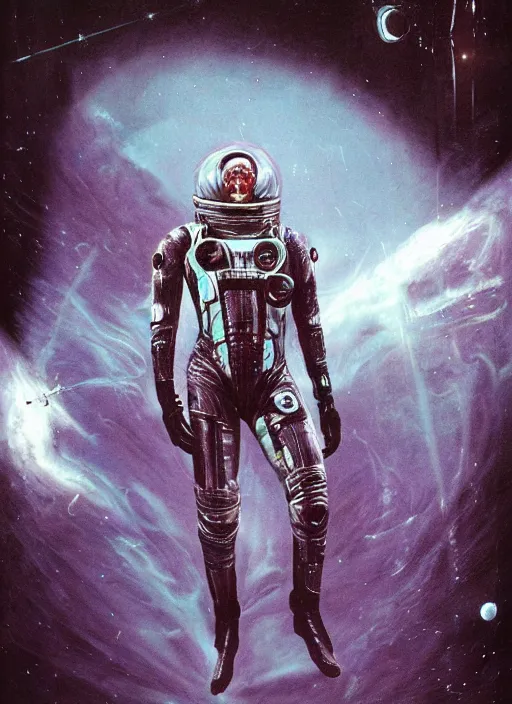 Image similar to astronaut in dark void underwater - complex and hyperdetailed technical suit design. reflection and dispersion materials. rays and dispersion of light. volumetric light. f / 3 2. noise film photo. flash photography. ultra realistic, 5 0 mm. poster by wayne barlowe, hajime sorayama aaron horkey, craig mullins