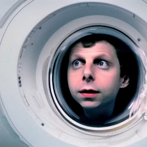 Prompt: michael cera in 2 0 0 1 : a space odyssey, 7 0 mm film still, stanley kubrick, film grain