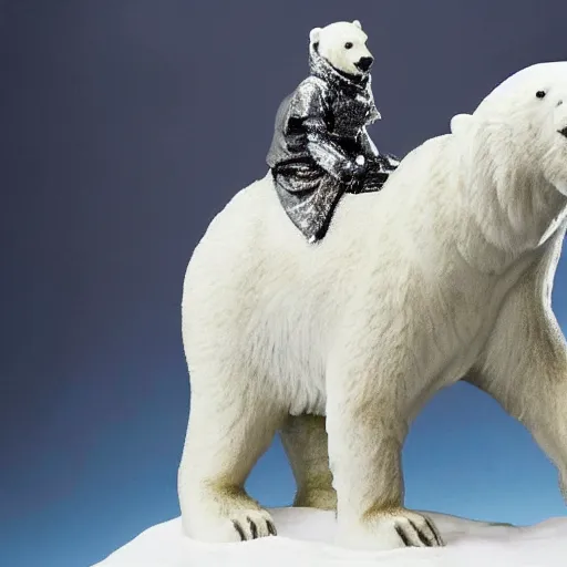 Prompt: biden riding a polar bear, metal sculpture