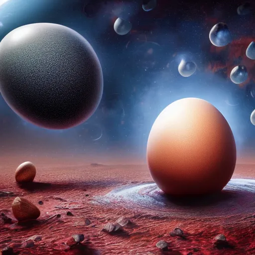 Prompt: an egg bigger than a planet cracks open and the gooey earth slowly drips out. digital art, dramatic lighting, comedy, science fiction, concept art, epic fantasy, surreal. cosmos