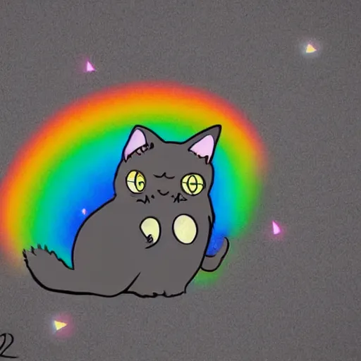 Prompt: a tiny round cat with rainbow fur and multicolored eyes underneath the Eiffel tower in paris in the style of studio ghibli, chibi, cute, adorable